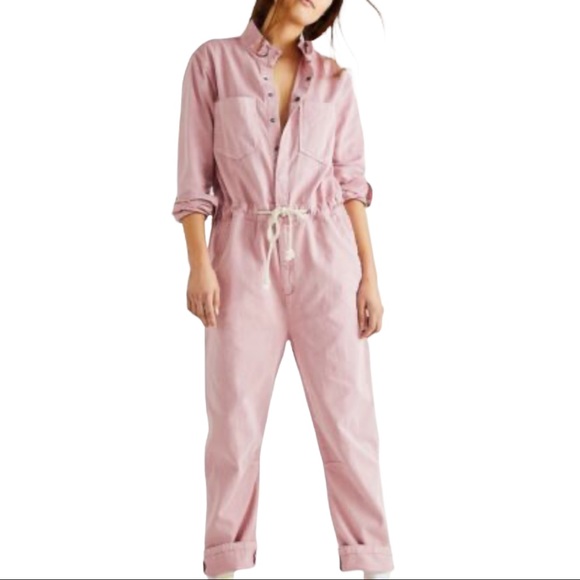 OneTeaspoon x Free People Starship M Pink Utility Denim Jumpsuit Coveralls - Picture 11 of 13